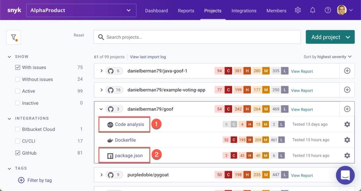 AI Code review Tools - Snyk UI