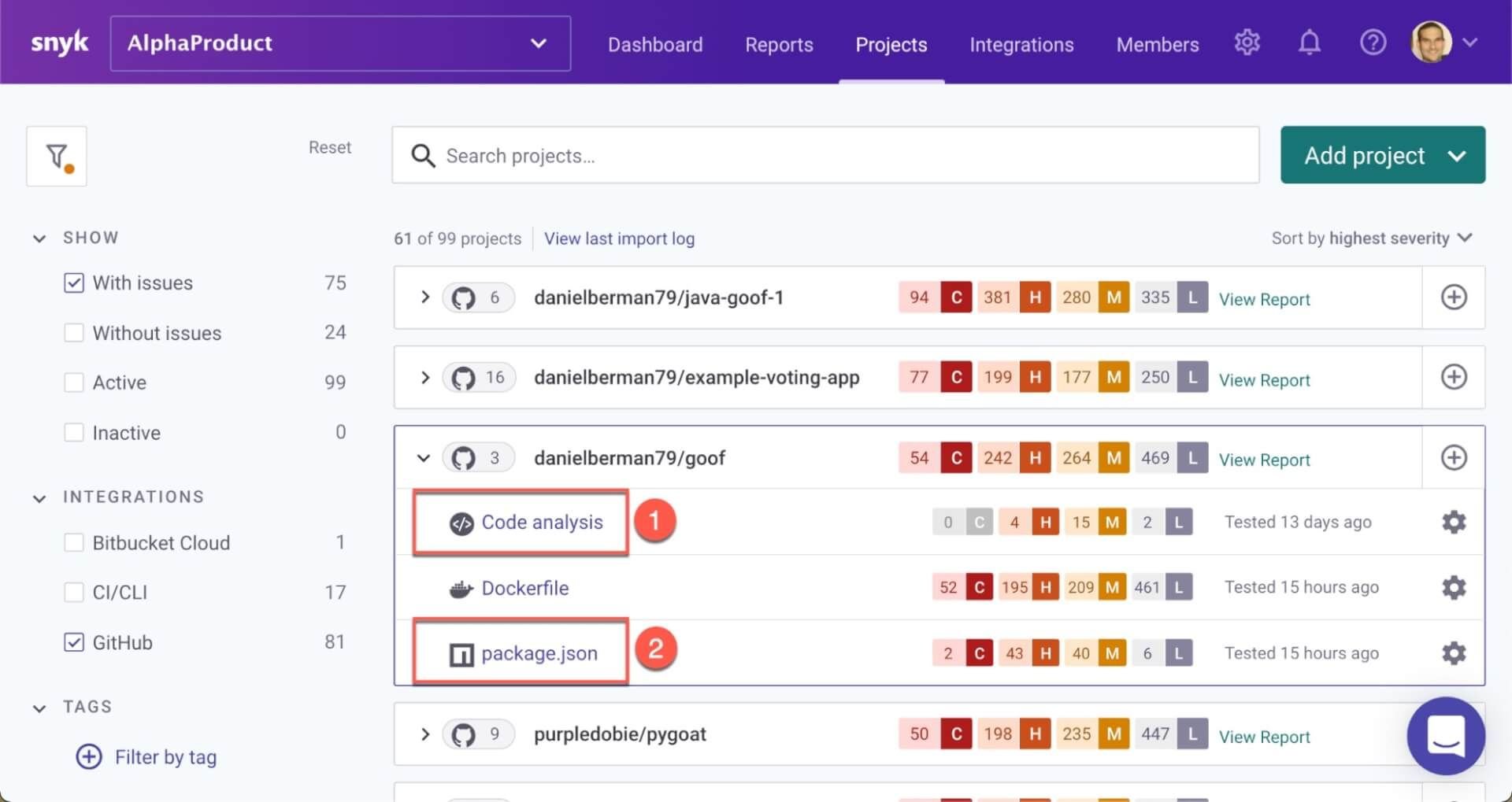 AI Code review Tools - Snyk UI