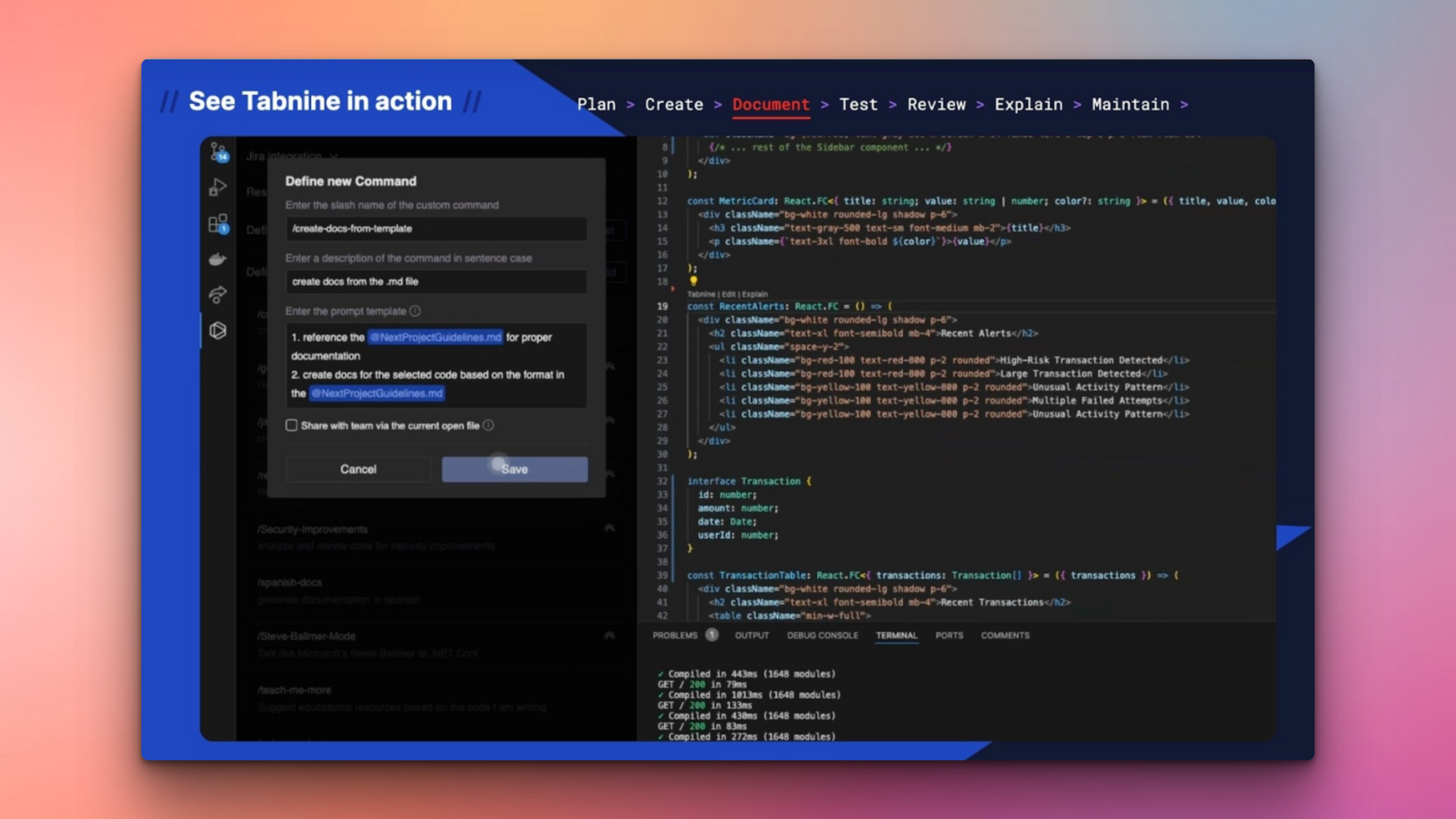 Kodesage blog - legacy documentation tools - Tabnine UI