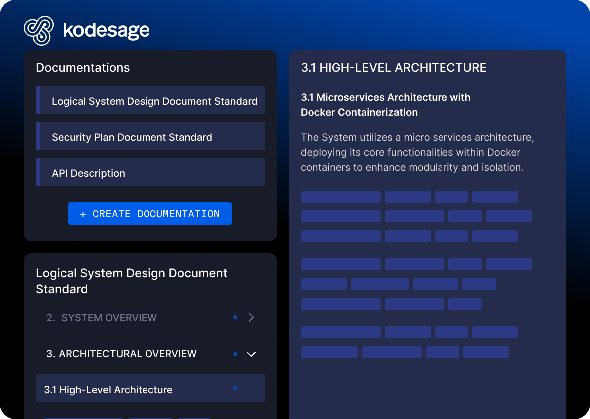 Kodesage's automated documentation can create comprehensive documentation for projects, providing multiple templates that adhere to the necessary regulatory standards.